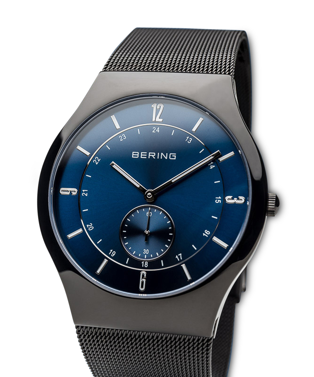 Mens | BERING Mens Ultra Slim Blue 11940-227 Black Mesh | 腕時計の