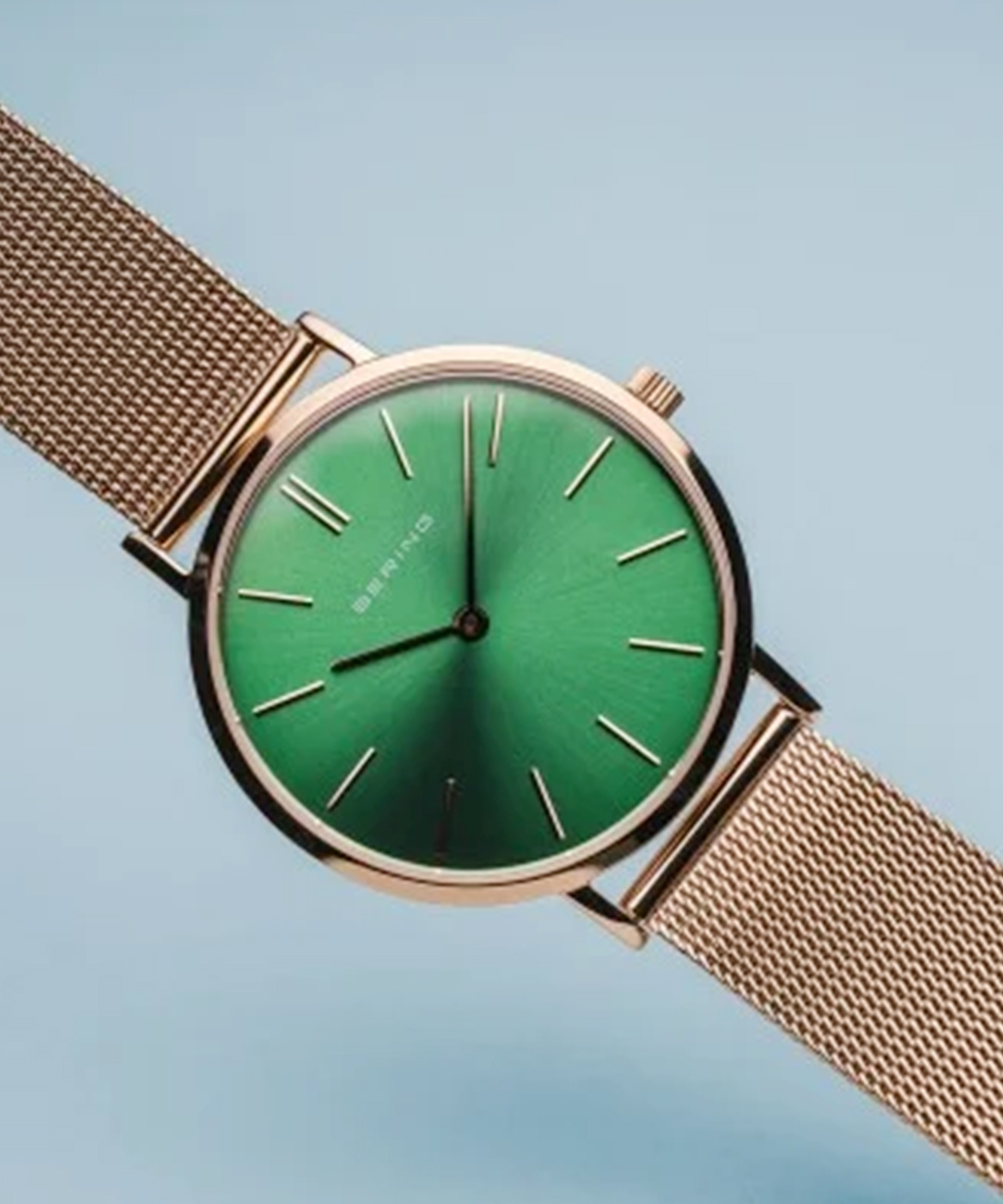 BERING ローズゴールド メッシュベルト 時計 COLOR | BERING Ladies Classic Green×Rosegold 14134-368