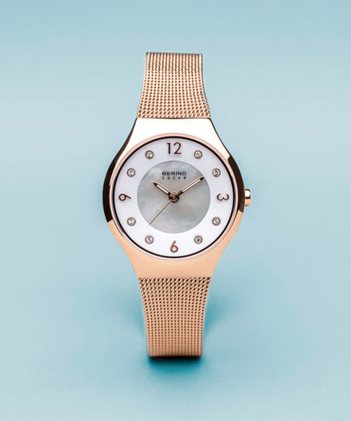 Curving Mesh | BERING Ladies Scandinavian Solar Rose Gold Mesh 