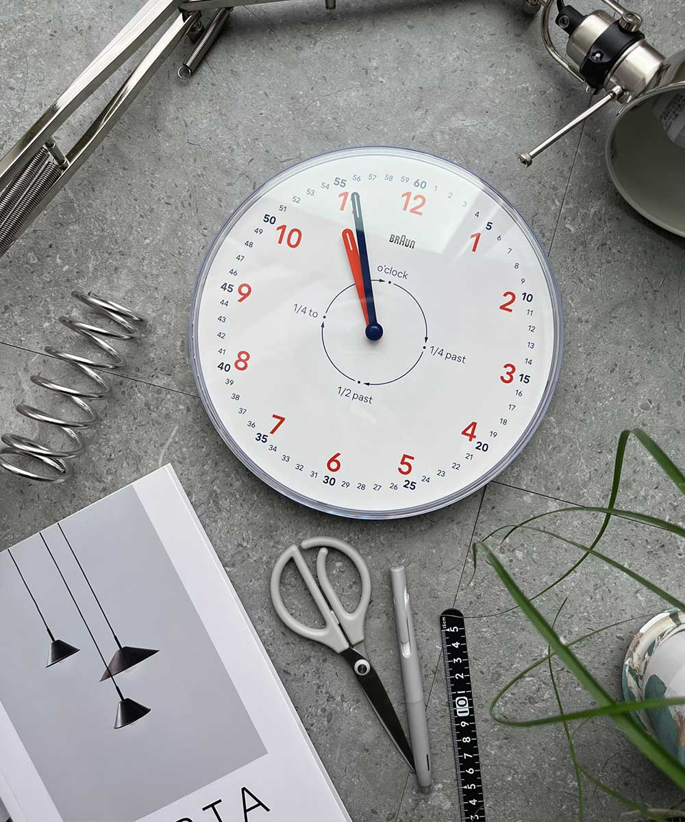 ブラウン タイムティーチャー アナログ 壁掛け時計 ホワイト×オレンジ