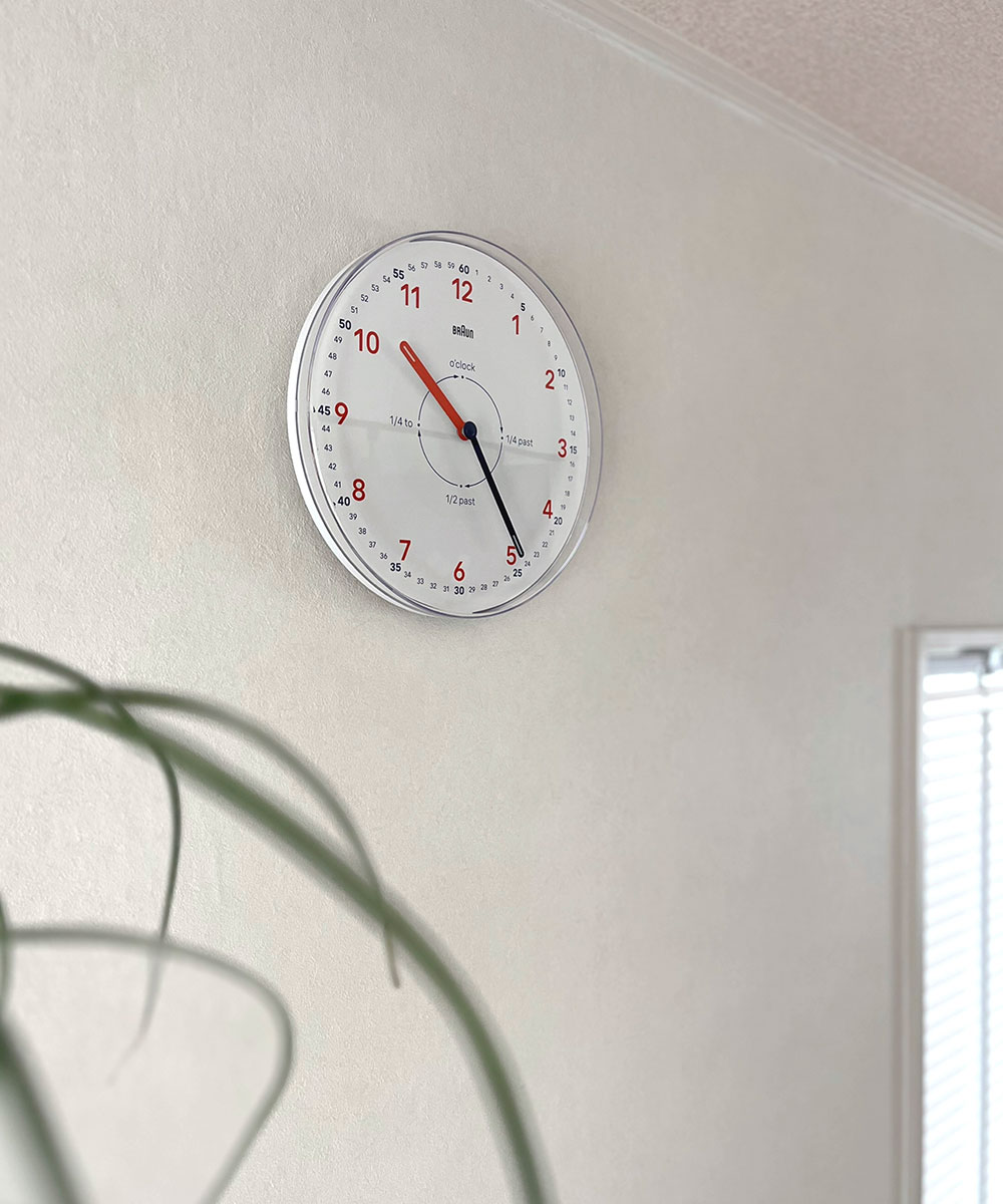 ブラウン タイムティーチャー アナログ 壁掛け時計 ホワイト×オレンジ
